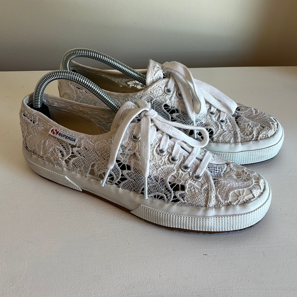 Superga 2750 White Macrame Lace Up Sneakers Size 9 - Picture 2 of 9